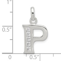 Sterling Silver White CZ Letter P Initial Pendant view 4