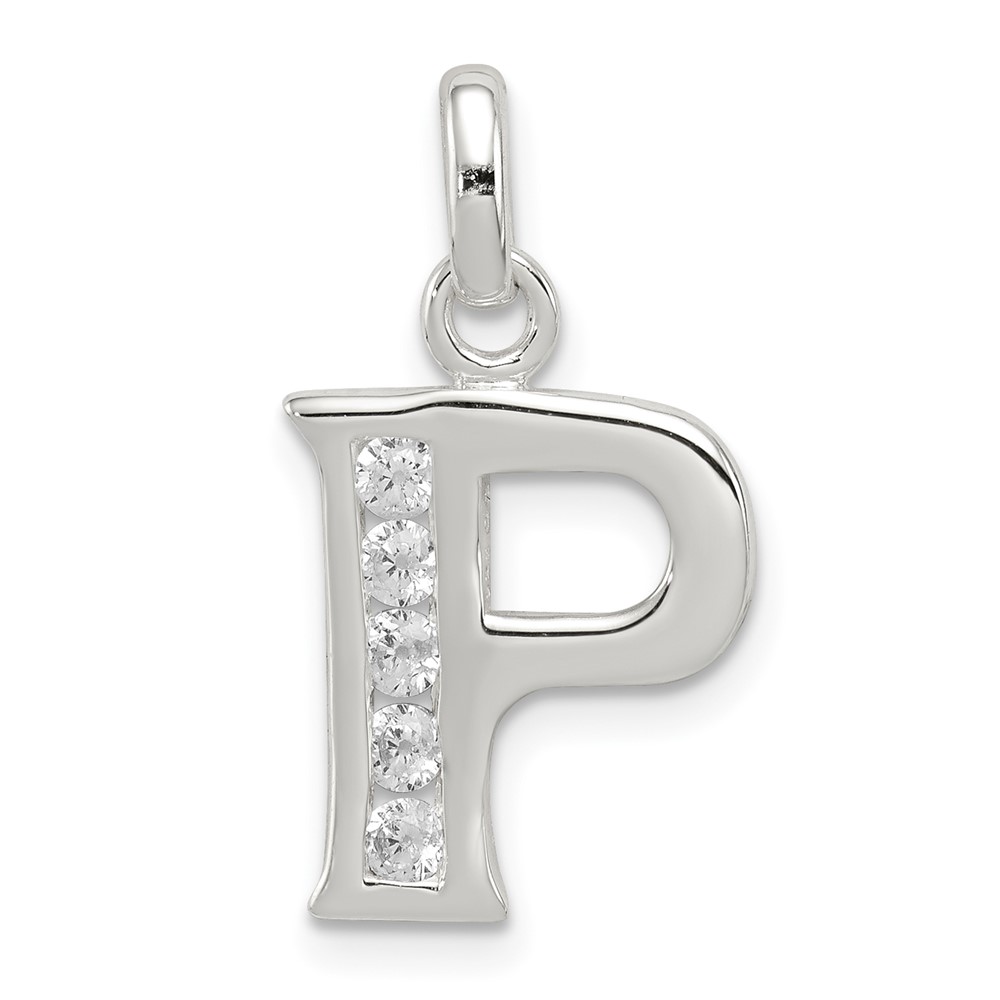 Sterling Silver White CZ Letter P Initial Pendant (QC6716P)
