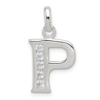Sterling Silver White CZ Letter P Initial Pendant view 1