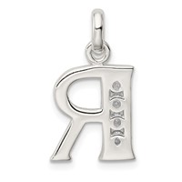 Sterling Silver White CZ Letter R Initial Pendant view 3