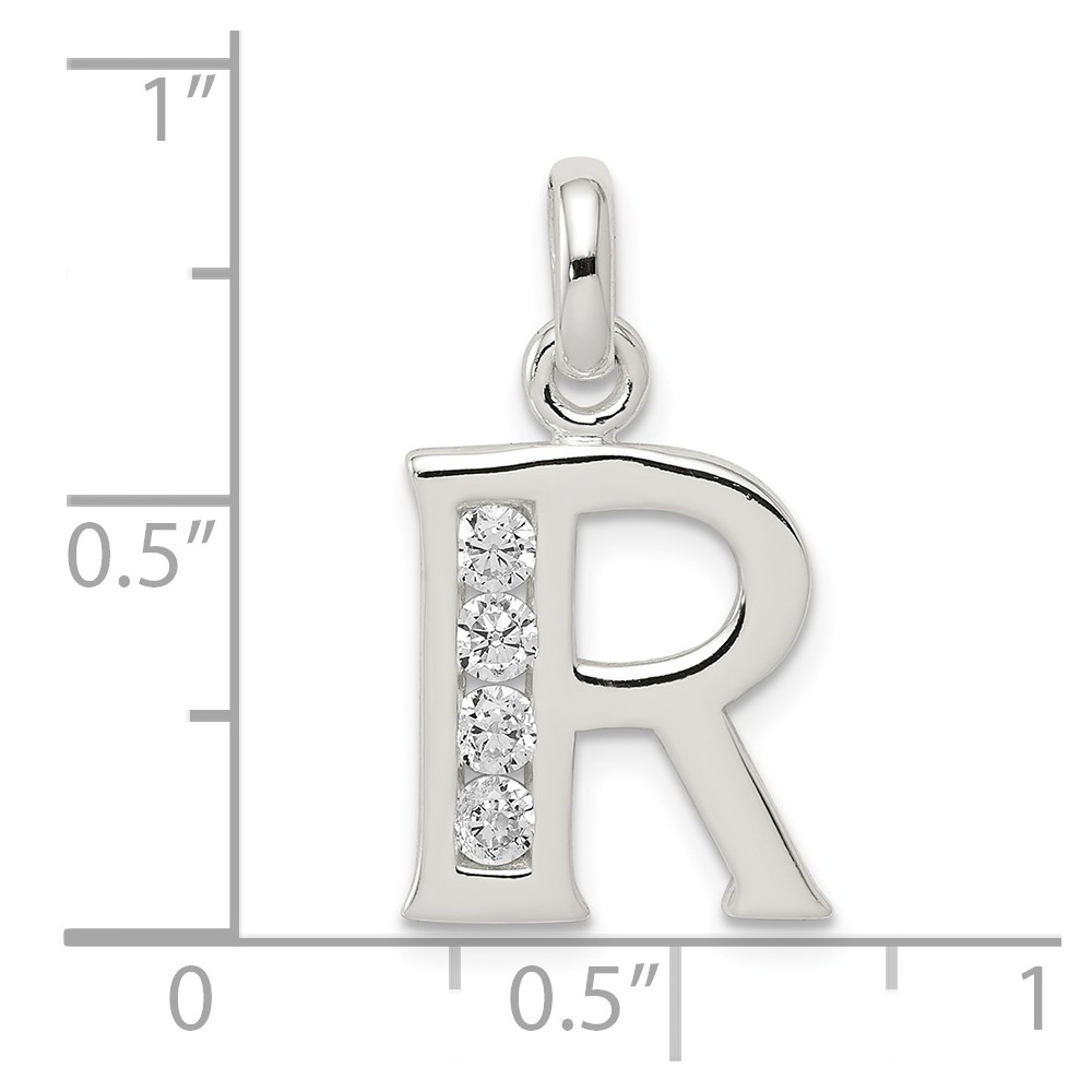 Sterling Silver White CZ Letter R Initial Pendant (QC6716R)