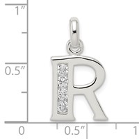 Sterling Silver White CZ Letter R Initial Pendant view 4