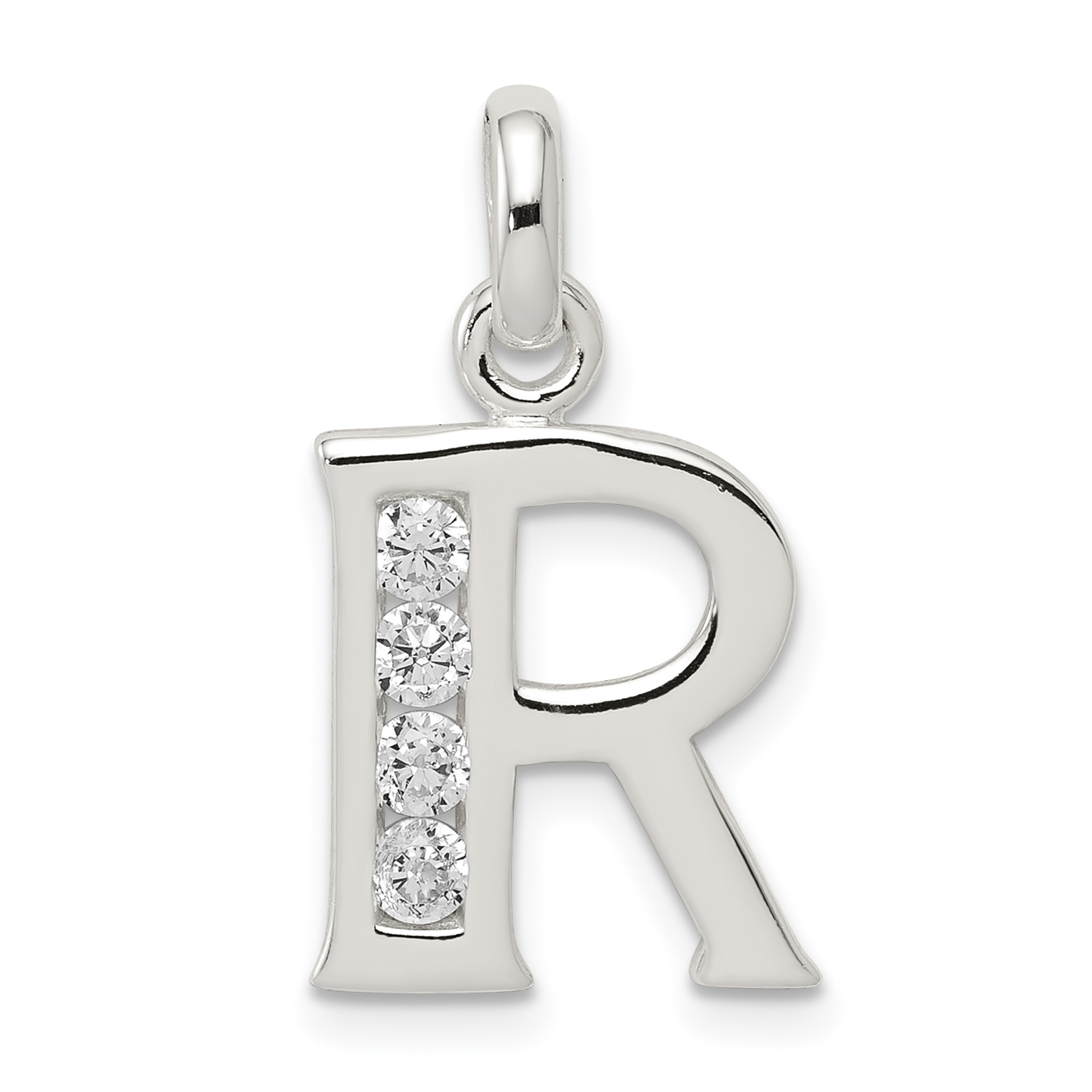 Sterling Silver White CZ Letter R Initial Pendant (QC6716R)