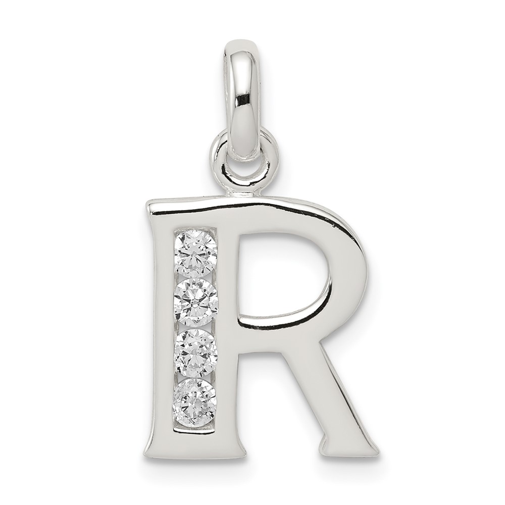 Sterling Silver White CZ Letter R Initial Pendant (QC6716R)