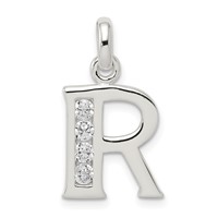 Sterling Silver White CZ Letter R Initial Pendant view 1