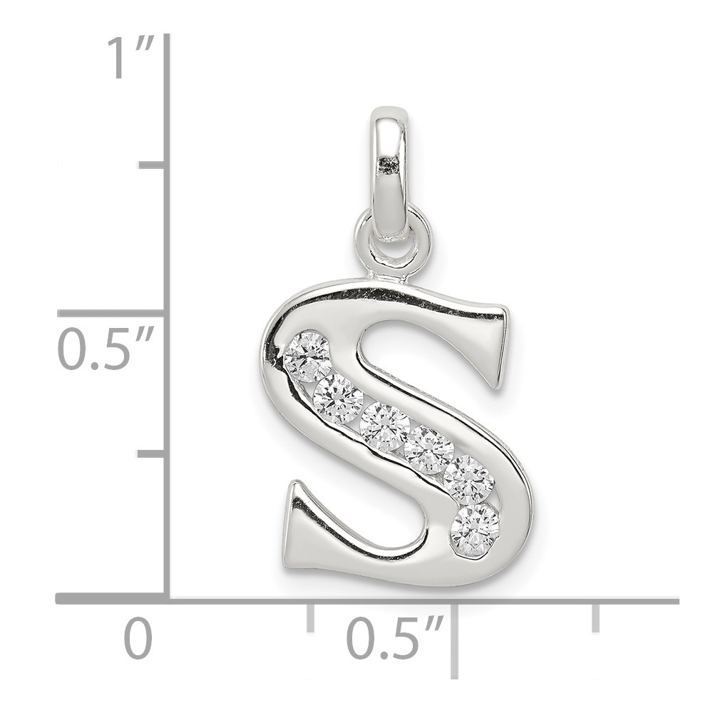 Sterling Silver White CZ Letter S Initial Pendant (QC6716S)