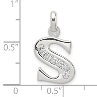 Sterling Silver White CZ Letter S Initial Pendant view 4