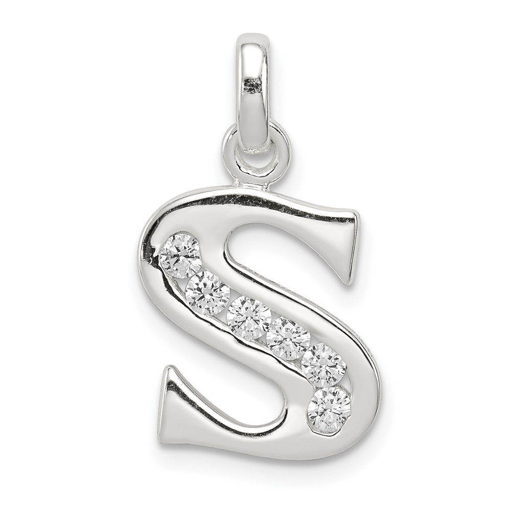 Sterling Silver White CZ Letter S Initial Pendant (QC6716S)