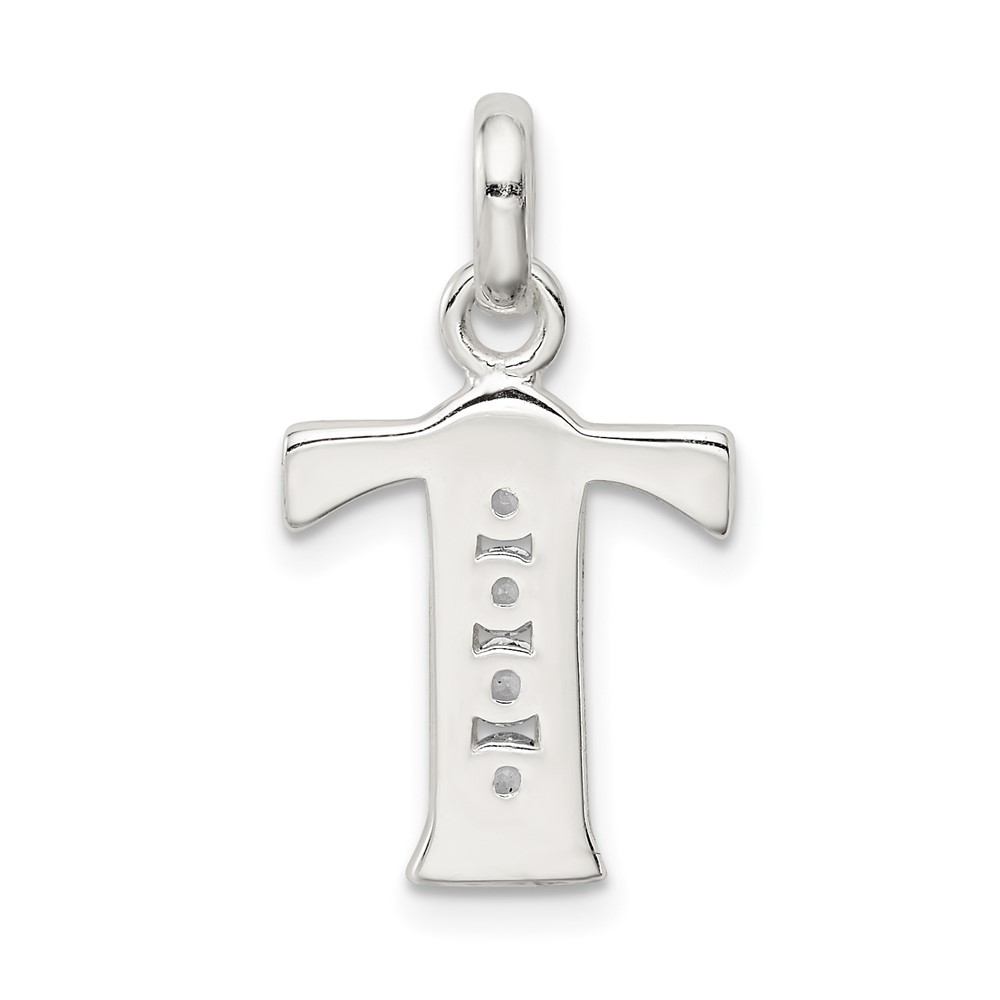 Sterling Silver White CZ Letter T Initial Pendant (QC6716T)