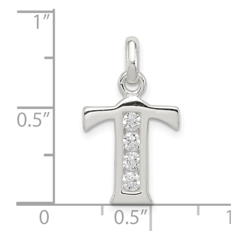 Sterling Silver White CZ Letter T Initial Pendant (QC6716T)