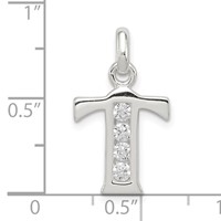 Sterling Silver White CZ Letter T Initial Pendant view 4
