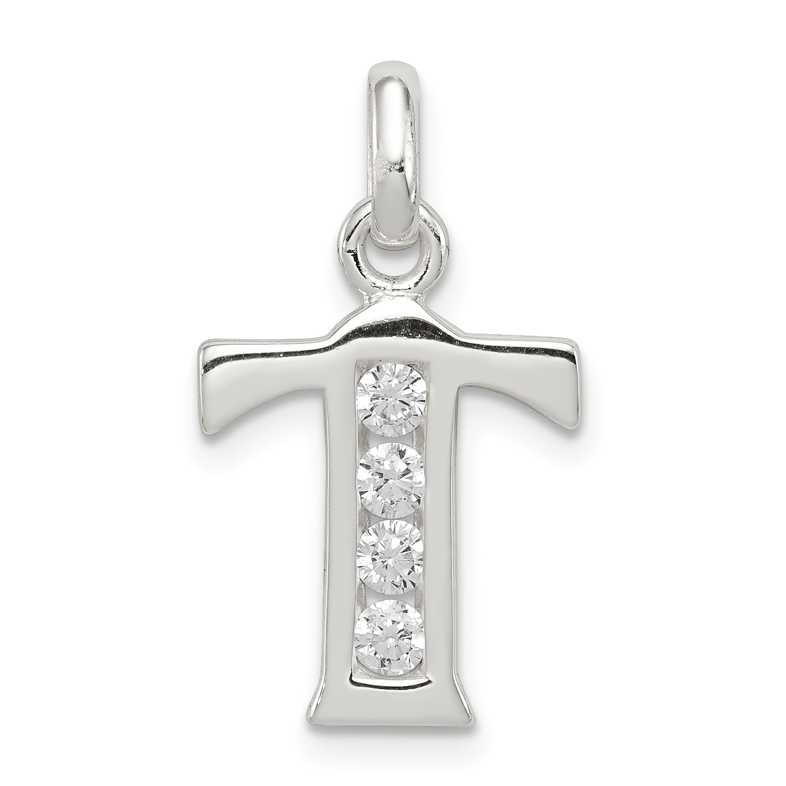 Sterling Silver White CZ Letter T Initial Pendant (QC6716T)