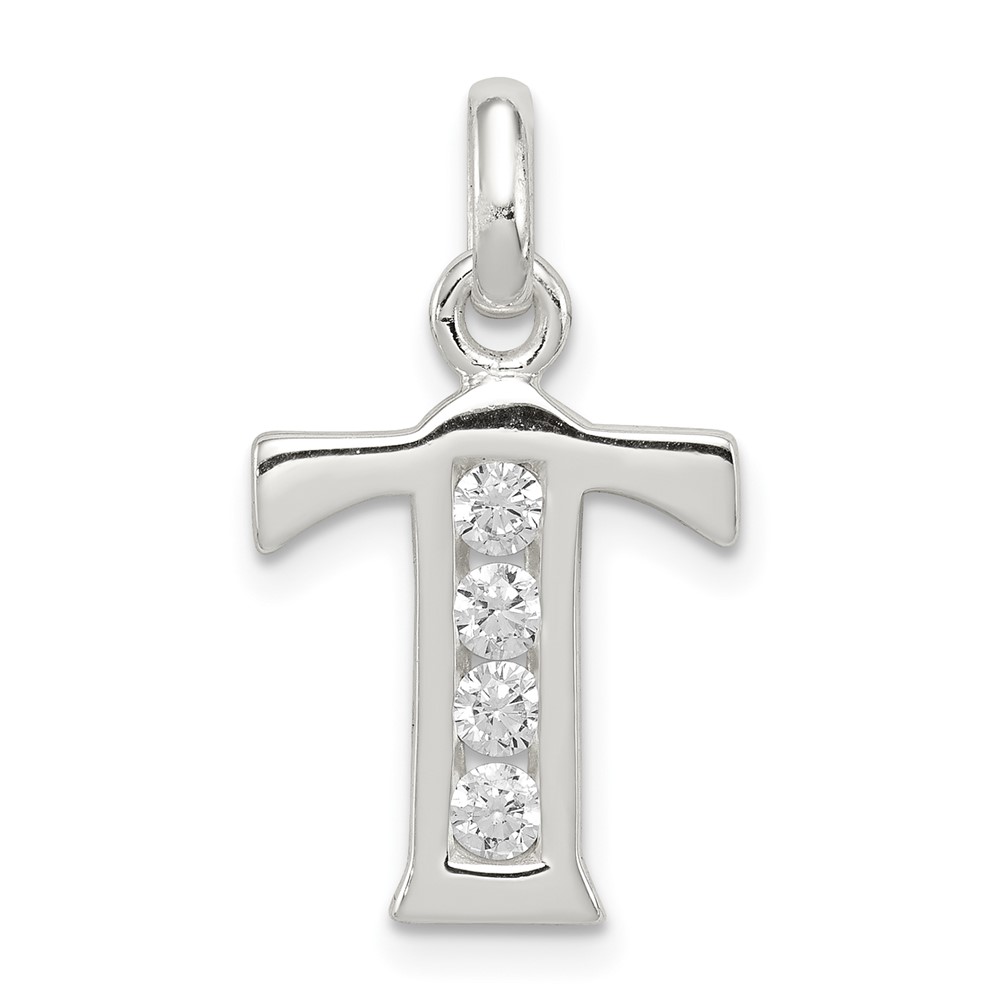 Sterling Silver White CZ Letter T Initial Pendant (QC6716T)