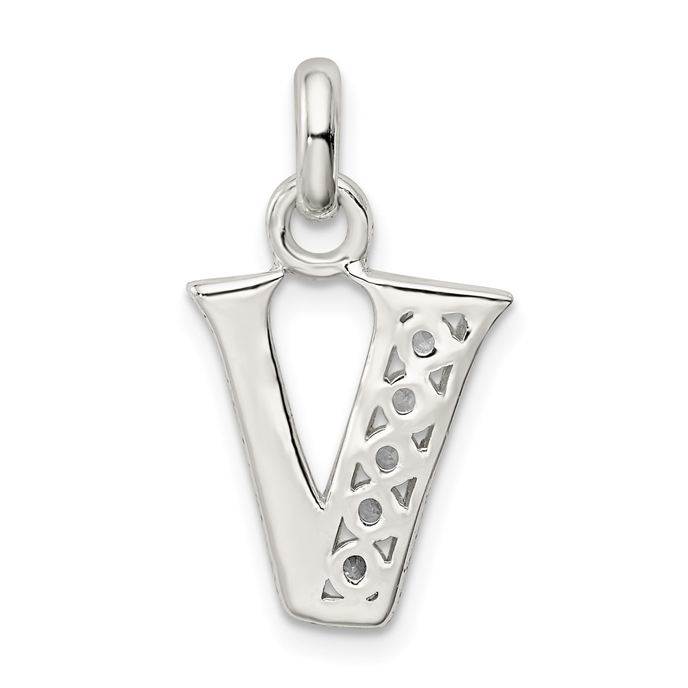Sterling Silver White CZ Letter V Initial Pendant (QC6716V)