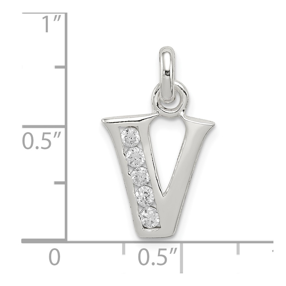 Sterling Silver White CZ Letter V Initial Pendant (QC6716V)
