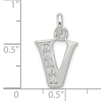 Sterling Silver White CZ Letter V Initial Pendant view 4