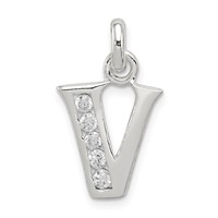 Sterling Silver White CZ Letter V Initial Pendant view 1