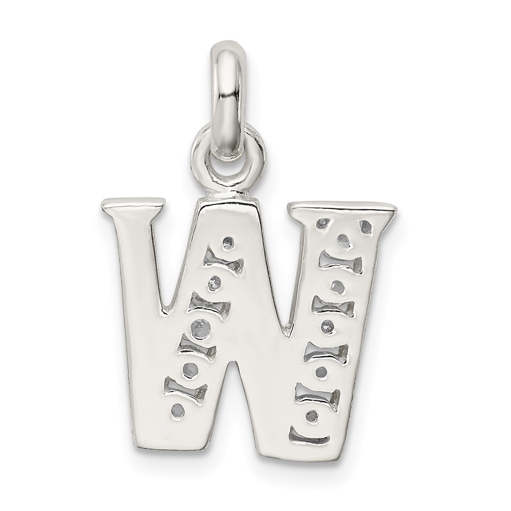 Sterling Silver White CZ Letter W Initial Pendant (QC6716W)