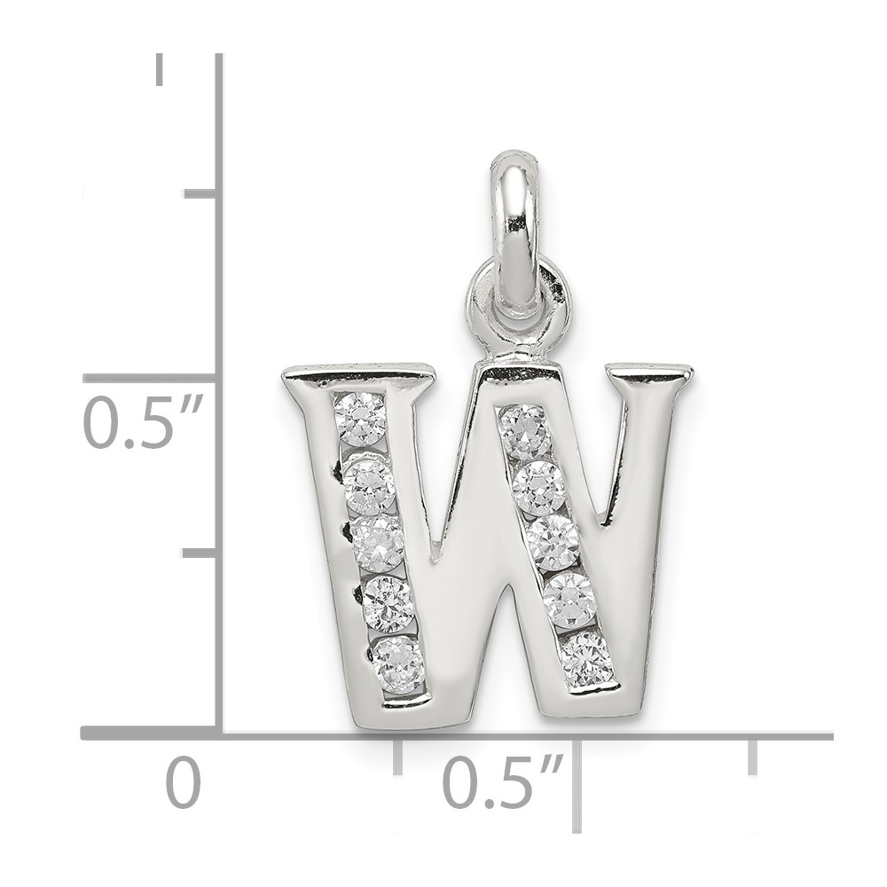 Sterling Silver White CZ Letter W Initial Pendant (QC6716W)