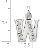 Sterling Silver White CZ Letter W Initial Pendant view 4