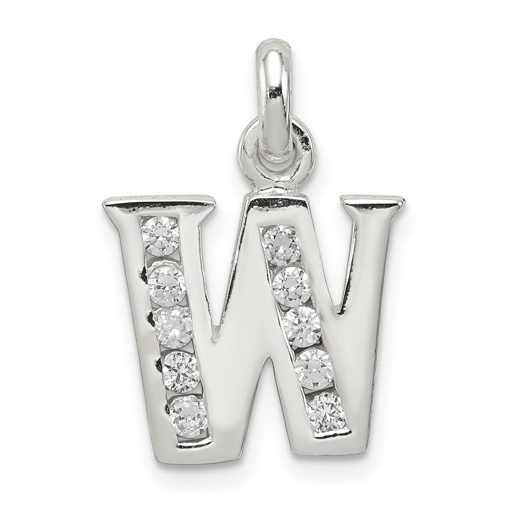 Sterling Silver White CZ Letter W Initial Pendant (QC6716W)