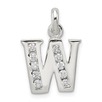 Sterling Silver White CZ Letter W Initial Pendant view 1