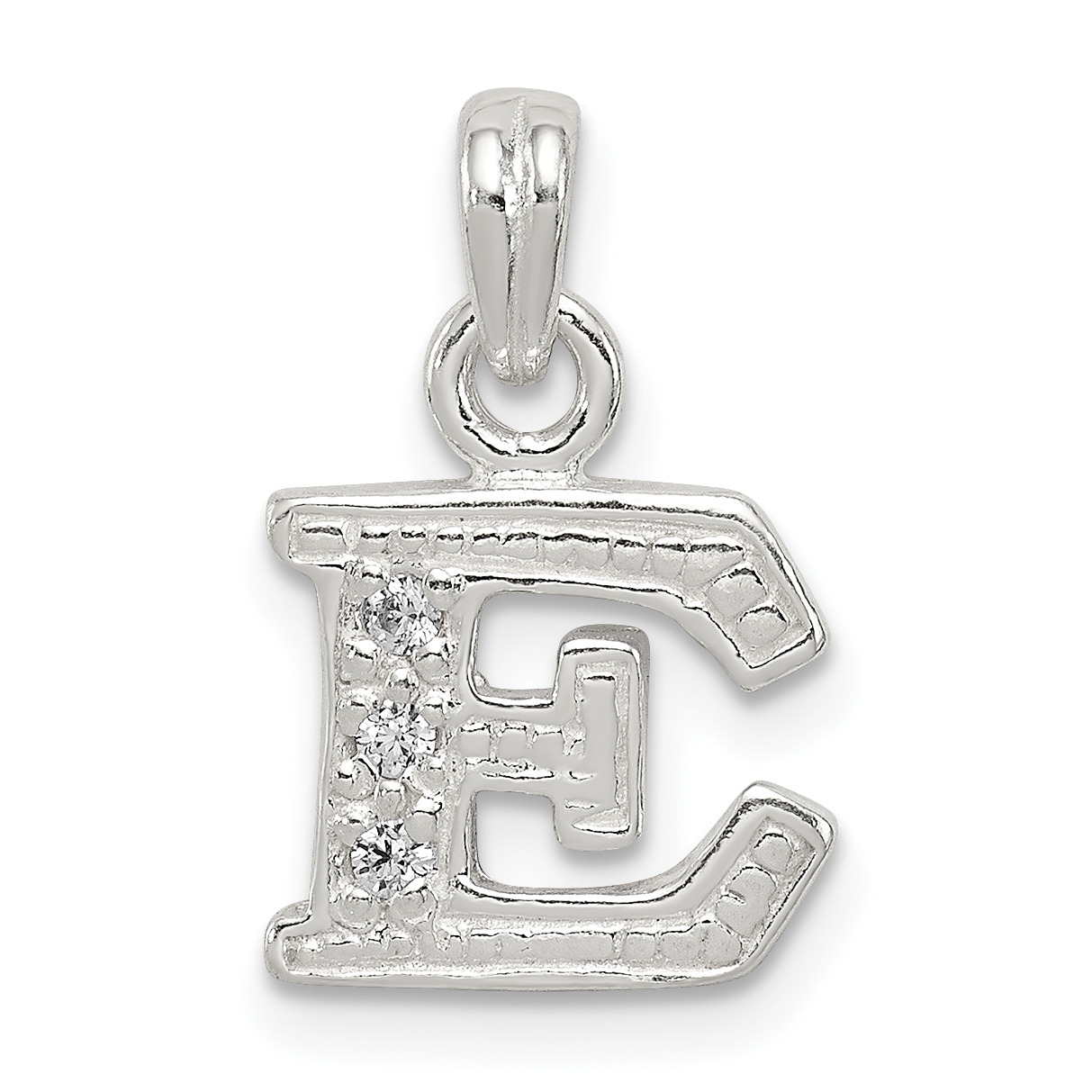 Sterling Silver CZ Letter E Initial Pendant (QC6717E)