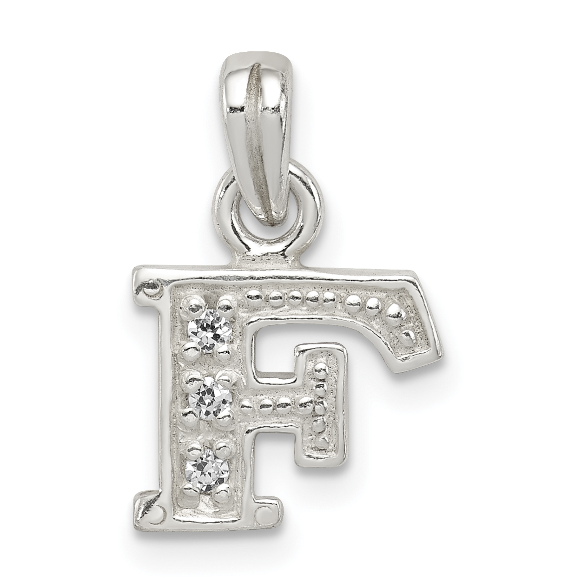 Sterling Silver CZ Letter F Initial Pendant (QC6717F)