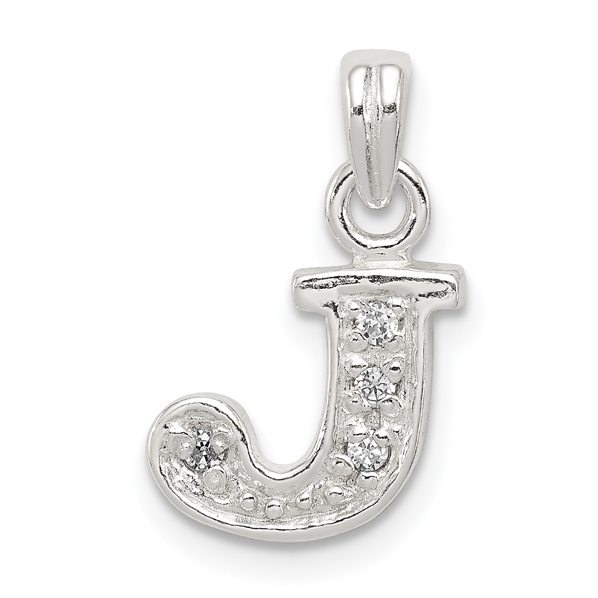 Sterling Silver CZ Letter J Initial Pendant (QC6717J)