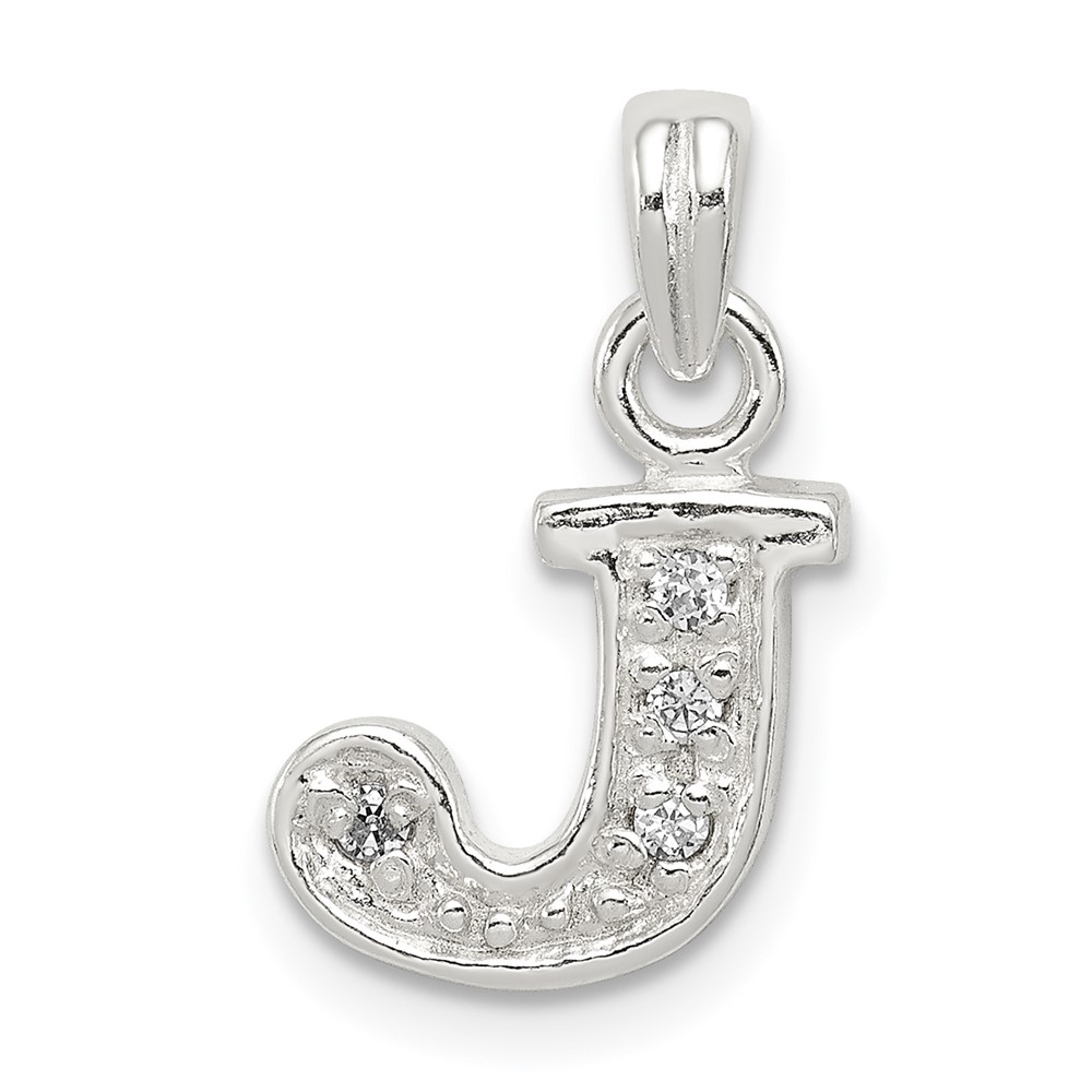 Sterling Silver CZ Letter J Initial Pendant (QC6717J)