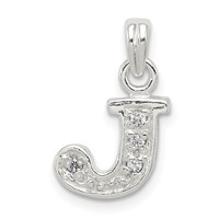Sterling Silver CZ Letter J Initial Pendant view 1