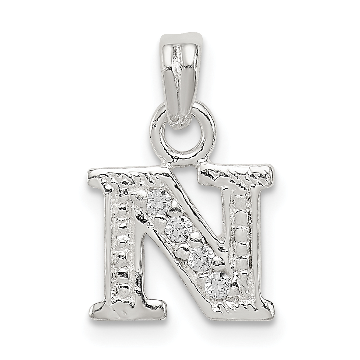 Sterling Silver CZ Letter N Initial Pendant (QC6717N)