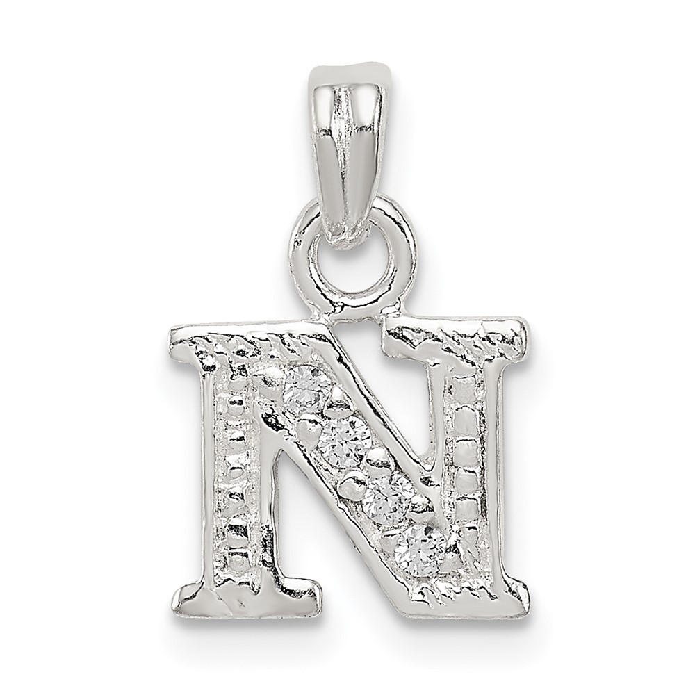 Sterling Silver CZ Letter N Initial Pendant (QC6717N)