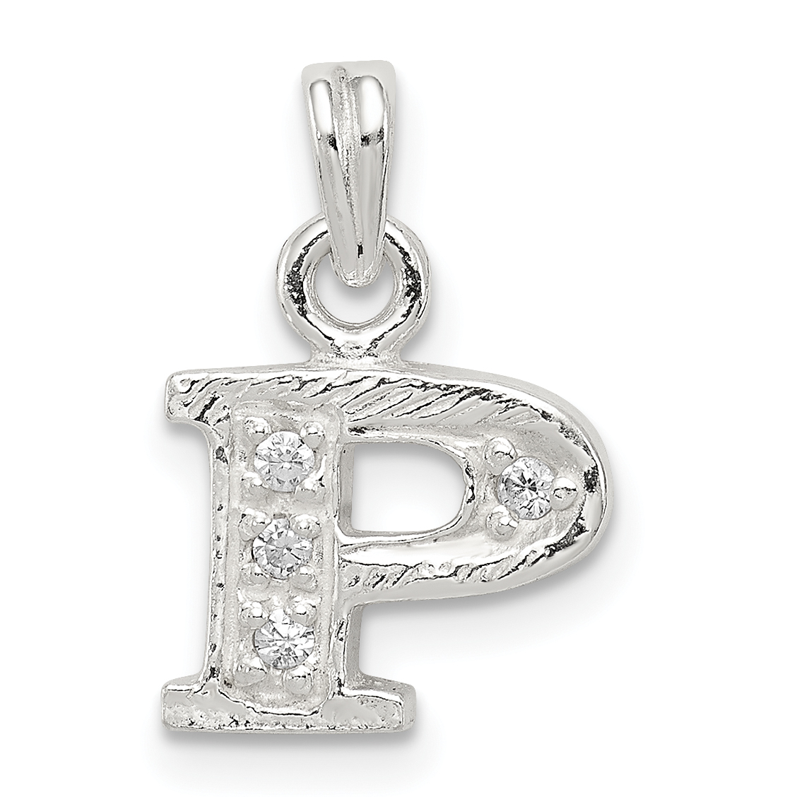 Sterling Silver CZ Letter P Initial Pendant (QC6717P)