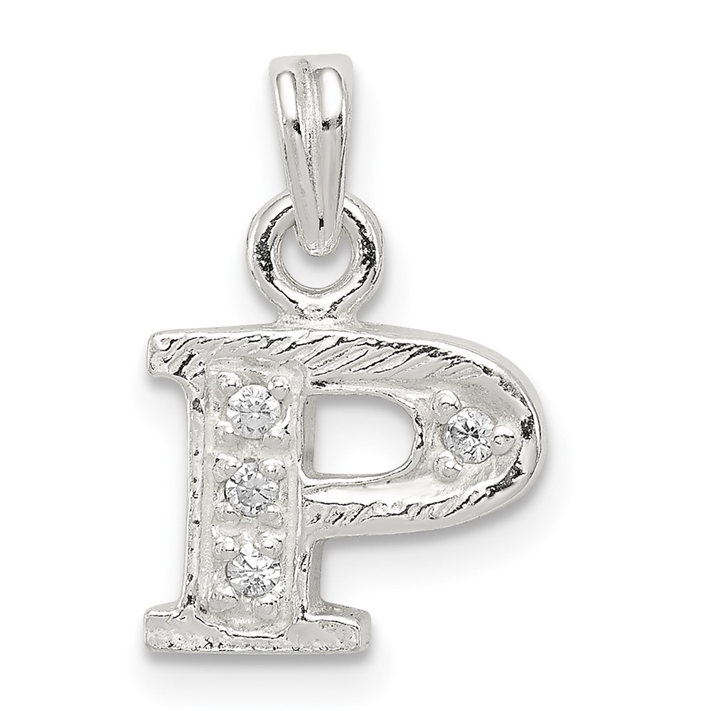 Sterling Silver CZ Letter P Initial Pendant (QC6717P)