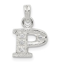 Sterling Silver CZ Letter P Initial Pendant view 1