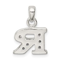 Sterling Silver CZ Letter R Initial Pendant view 3