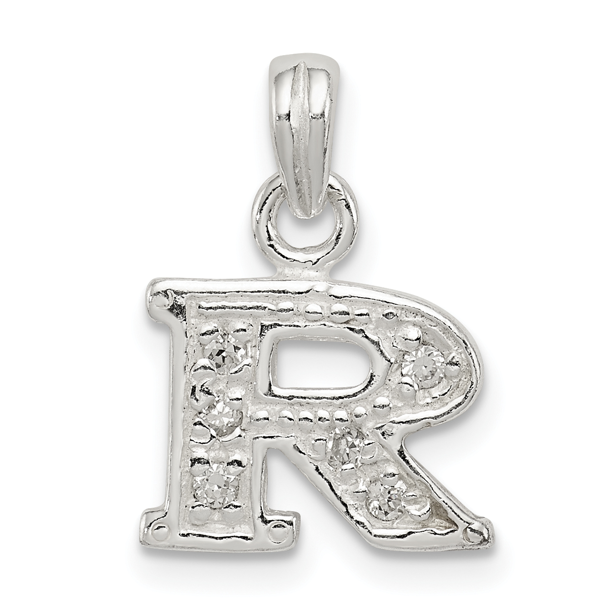 Sterling Silver CZ Letter R Initial Pendant (QC6717R)