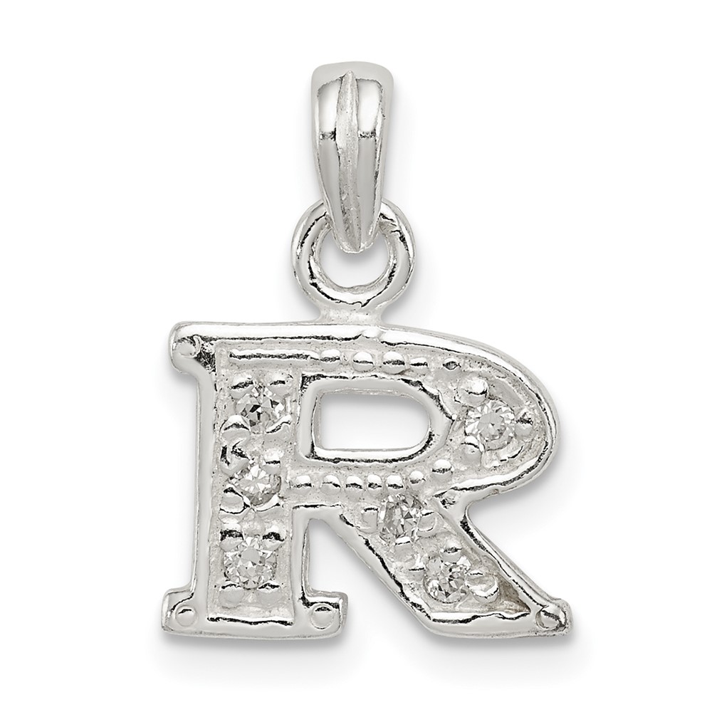 Sterling Silver CZ Letter R Initial Pendant (QC6717R)