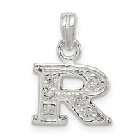 Sterling Silver CZ Letter R Initial Pendant view 1