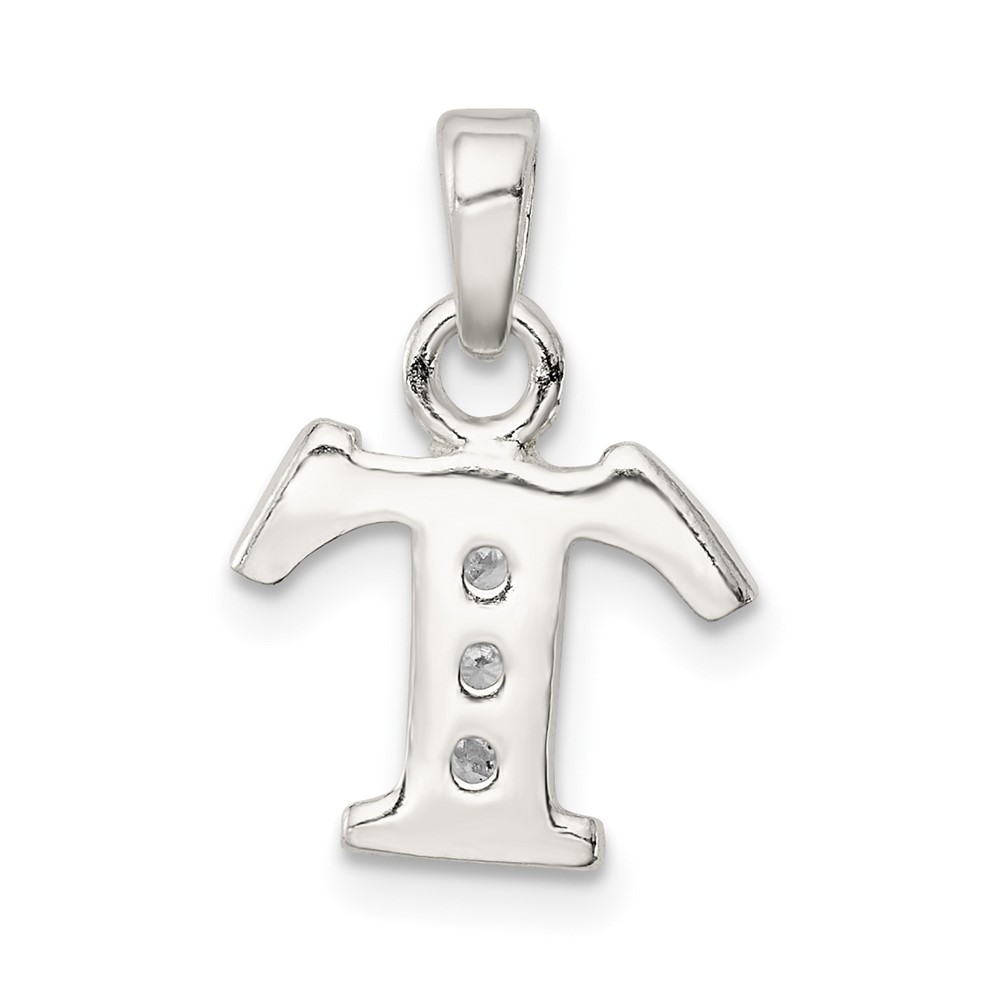 Sterling Silver CZ Letter T Initial Pendant (QC6717T)