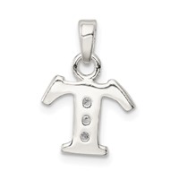 Sterling Silver CZ Letter T Initial Pendant view 3