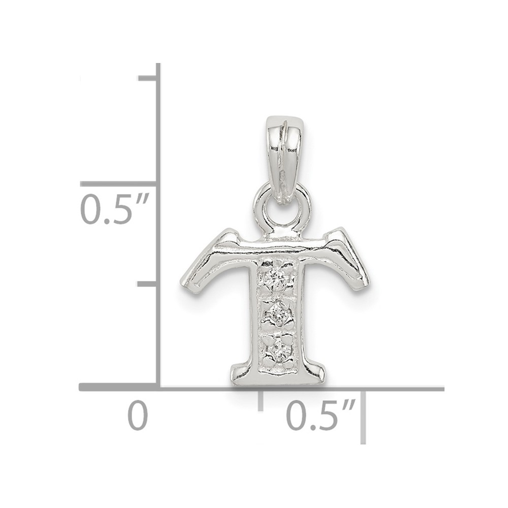 Sterling Silver CZ Letter T Initial Pendant (QC6717T)
