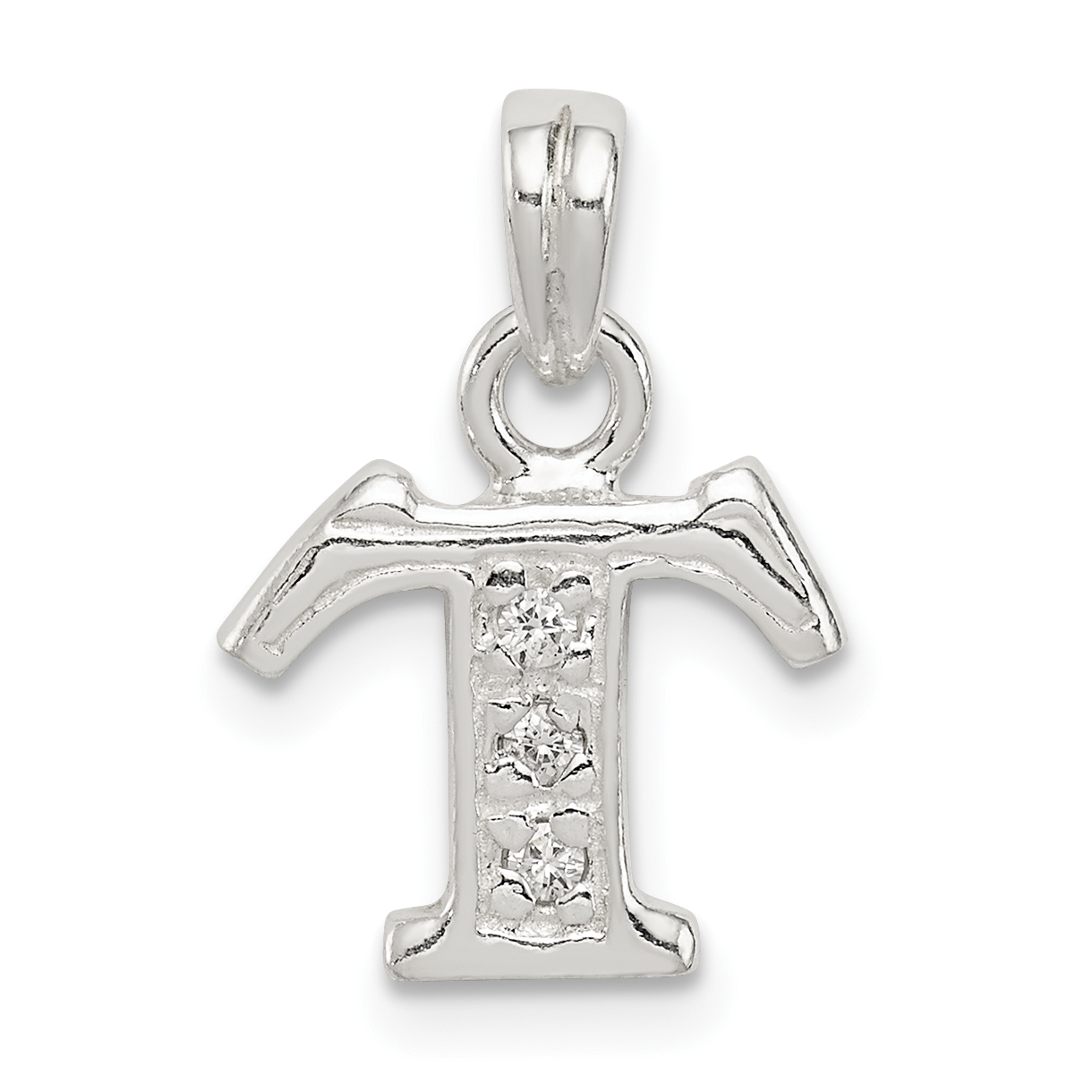 Sterling Silver CZ Letter T Initial Pendant (QC6717T)