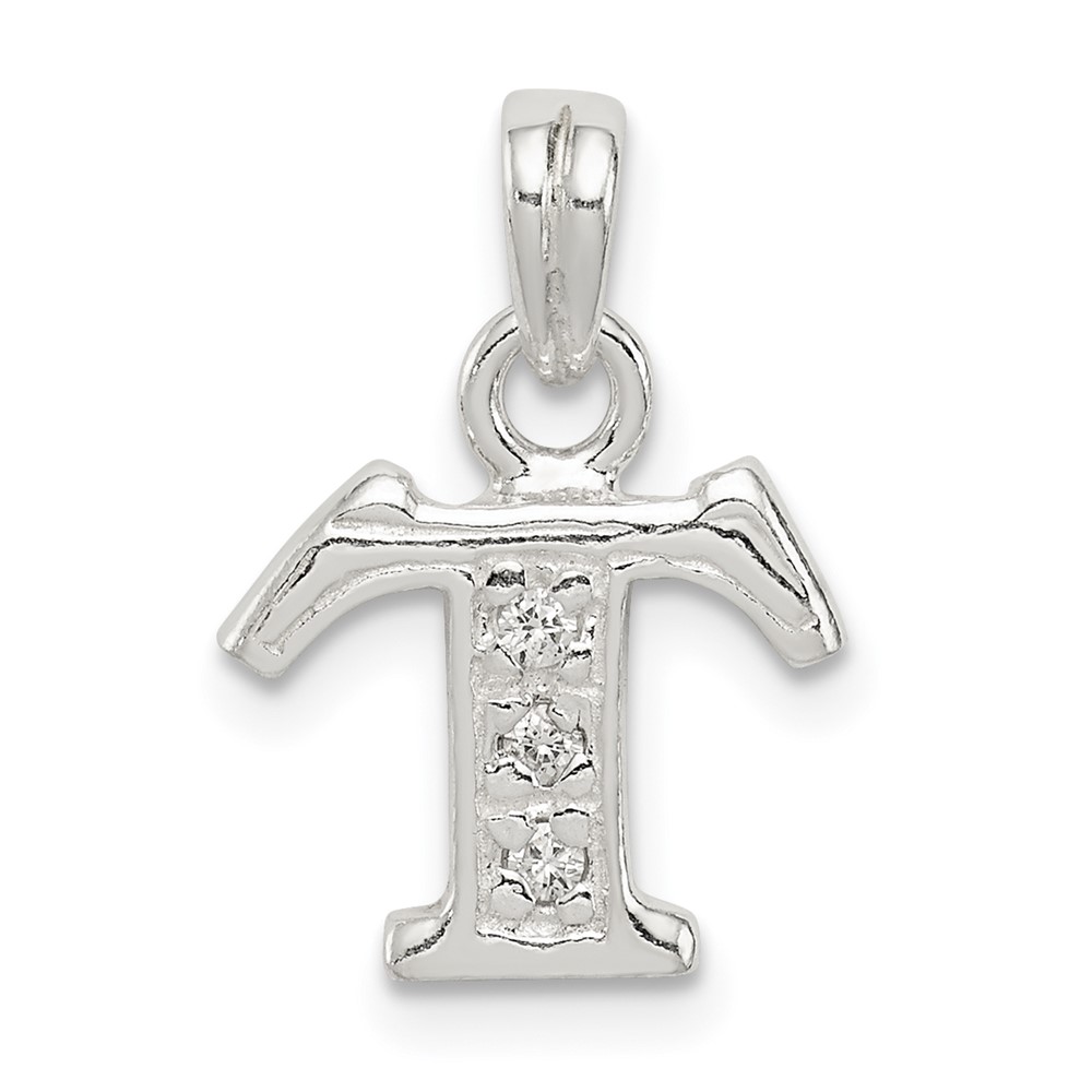 Sterling Silver CZ Letter T Initial Pendant (QC6717T)