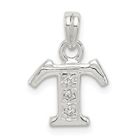 Sterling Silver CZ Letter T Initial Pendant view 1