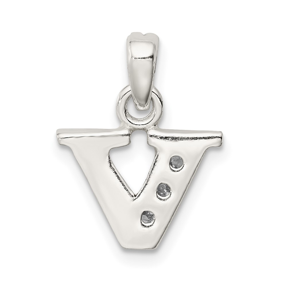 Sterling Silver CZ Letter V Initial Pendant (QC6717V)