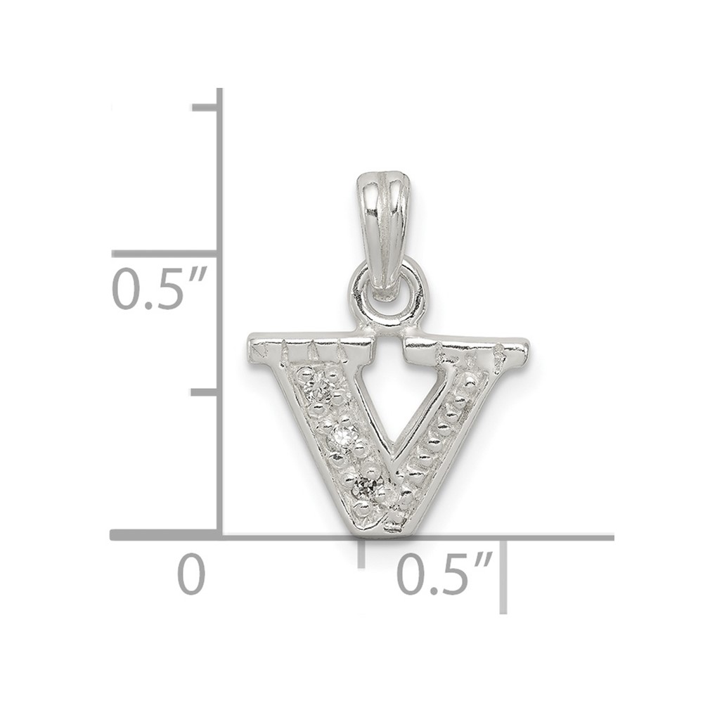 Sterling Silver CZ Letter V Initial Pendant (QC6717V)