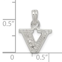 Sterling Silver CZ Letter V Initial Pendant view 4