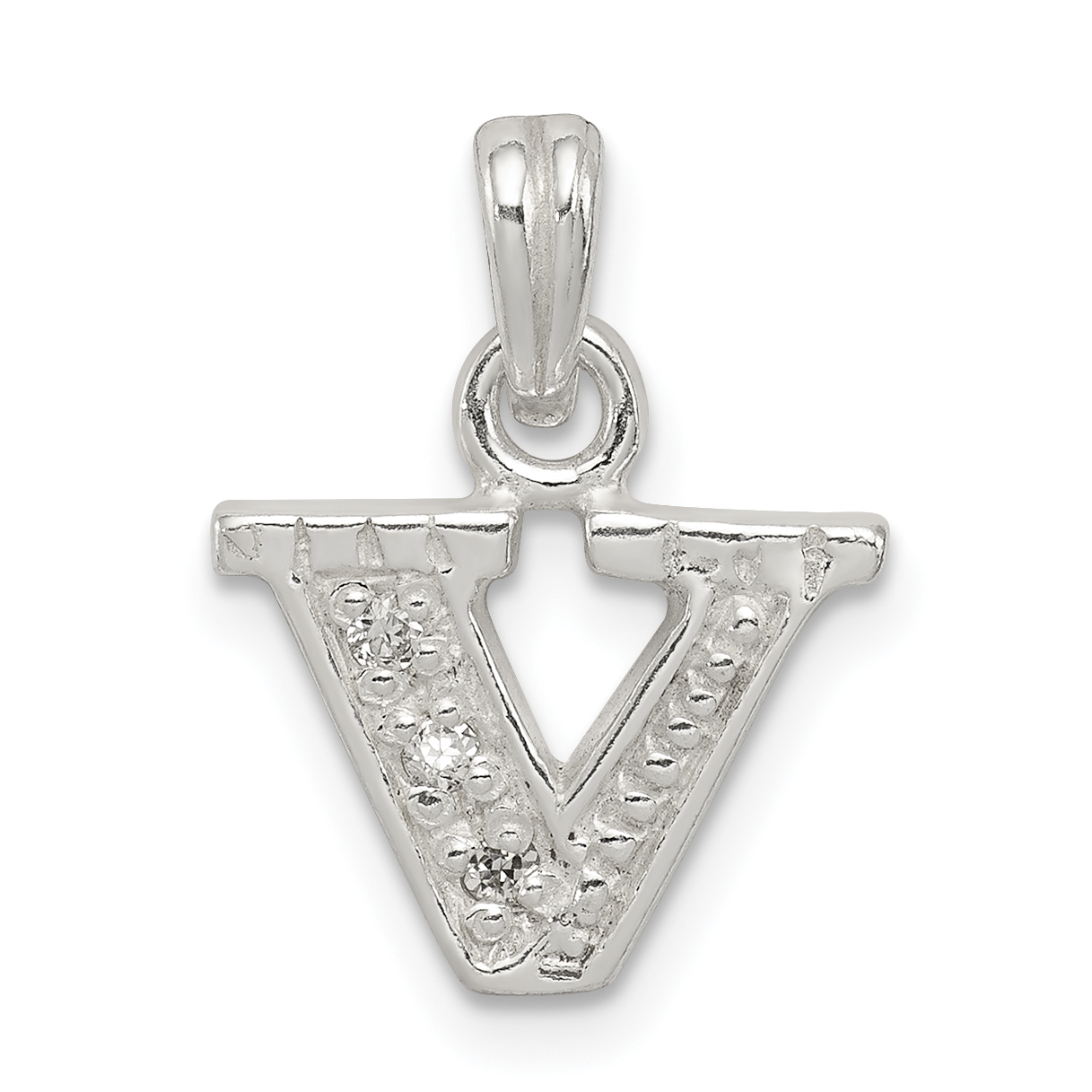 Sterling Silver CZ Letter V Initial Pendant (QC6717V)